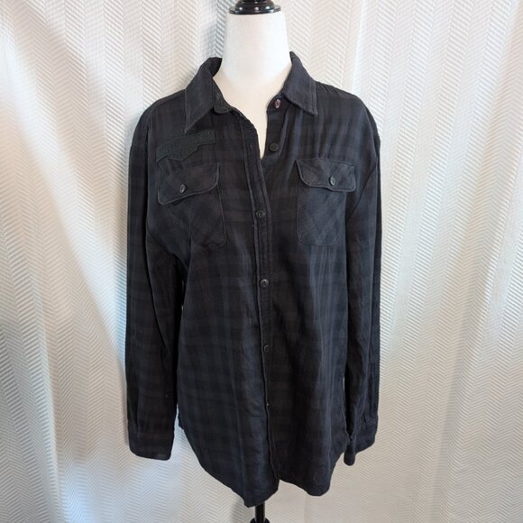 Harley Davidson Plaid Flannel Button Down Shirt Size Medium Bikercore - Picture 3 of 13